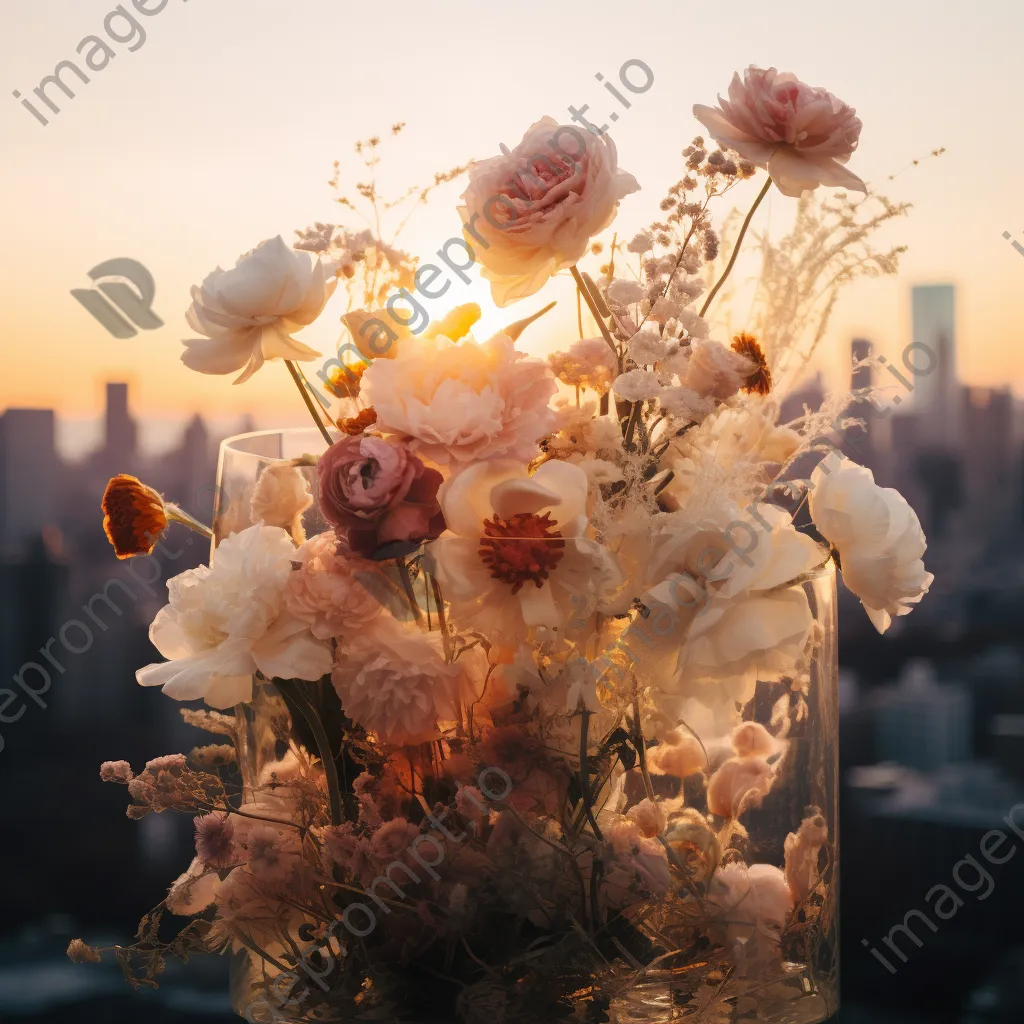 Double exposure of flowers and city skyline - Image 2