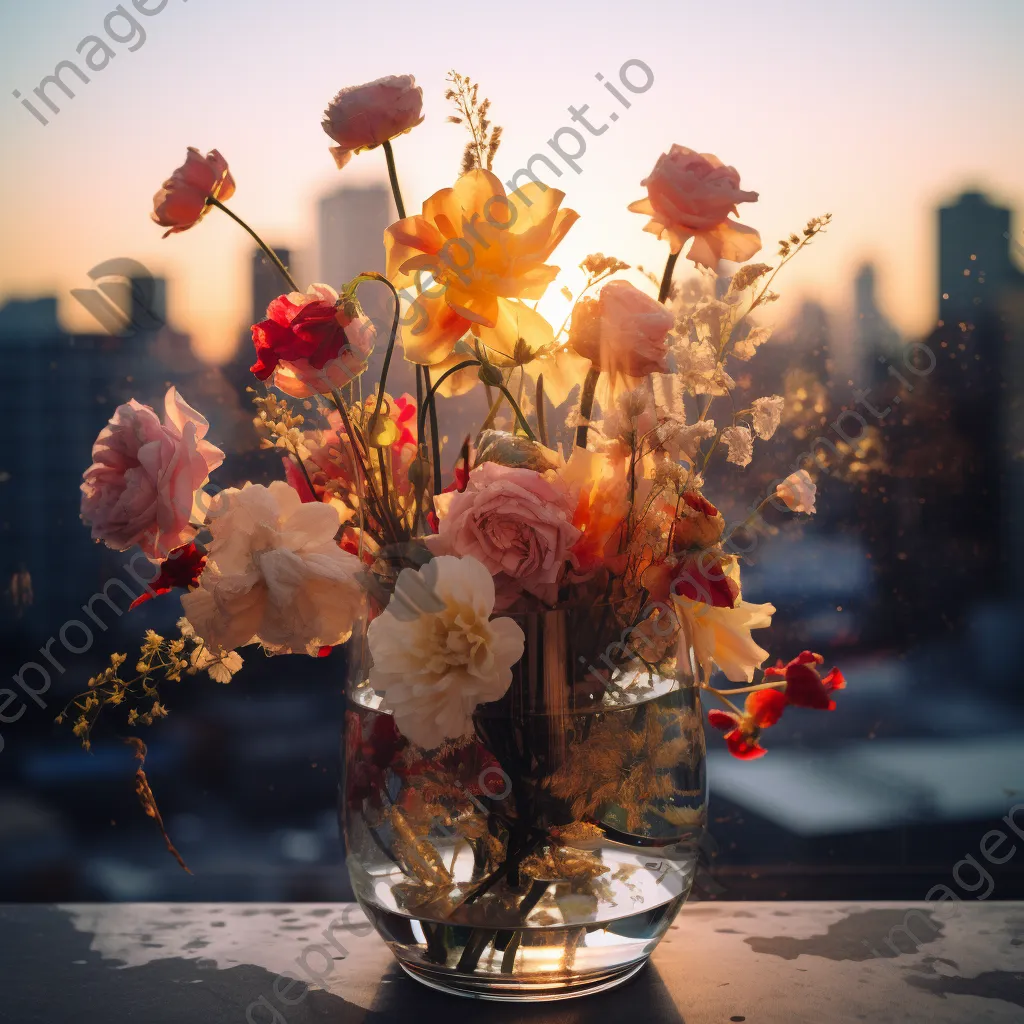Double exposure of flowers and city skyline - Image 3