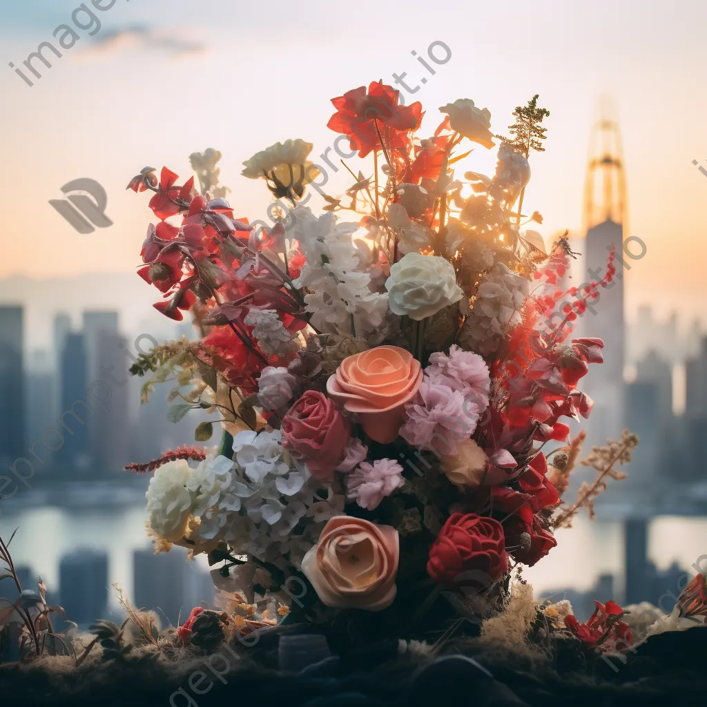 Double exposure of flowers and city skyline - Image 4