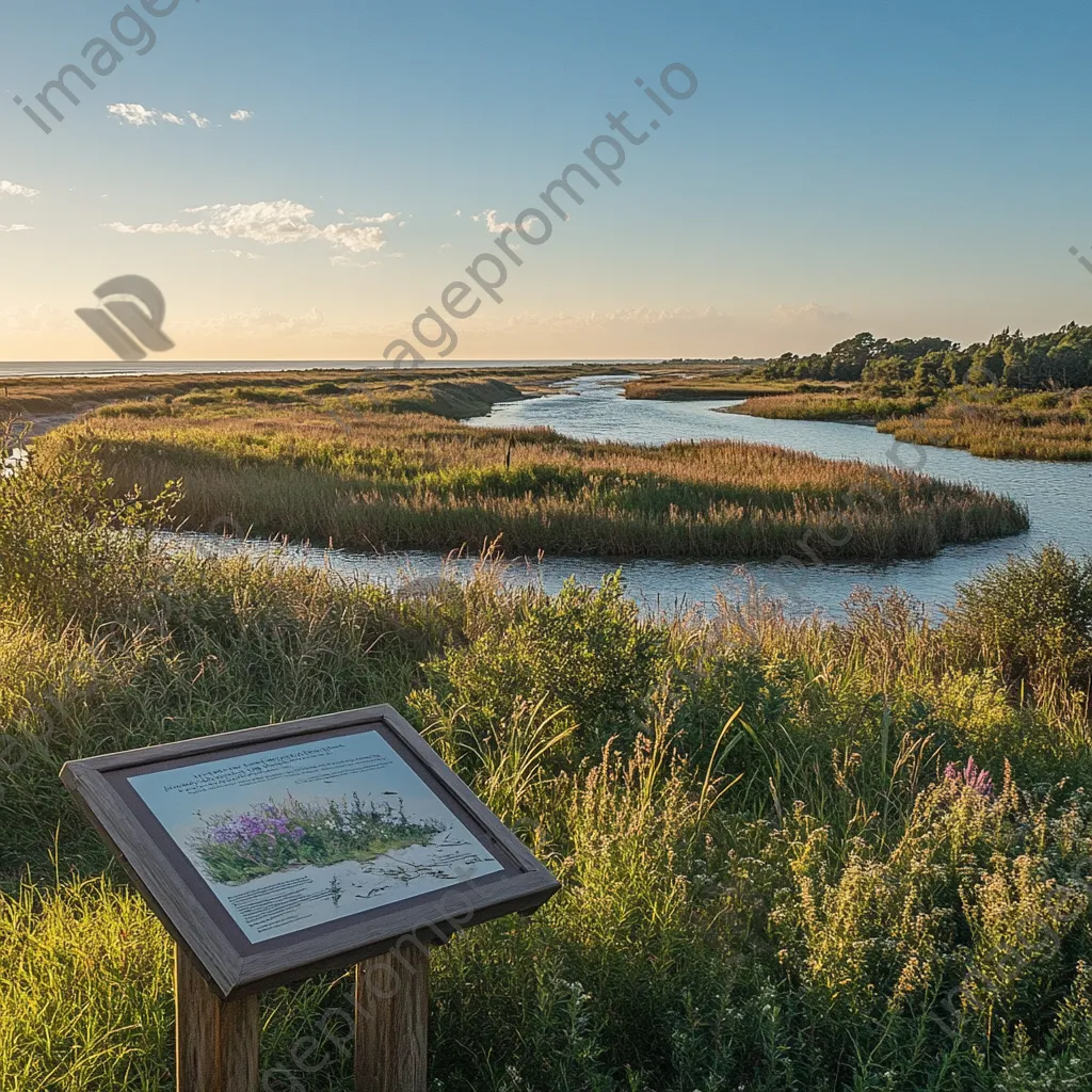 Interpretative sign and plants at coastal estuary - Image 1