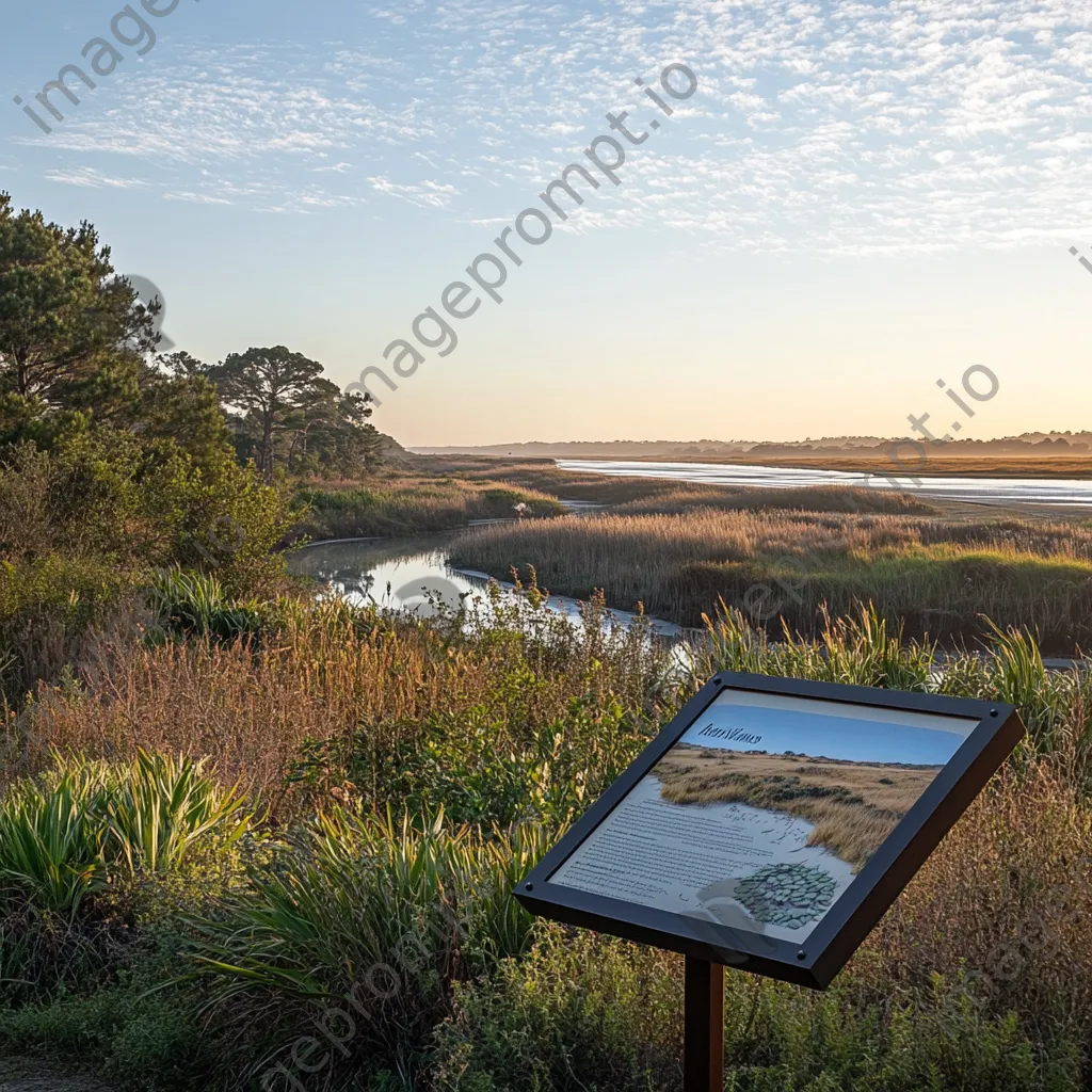 Interpretative sign and plants at coastal estuary - Image 2