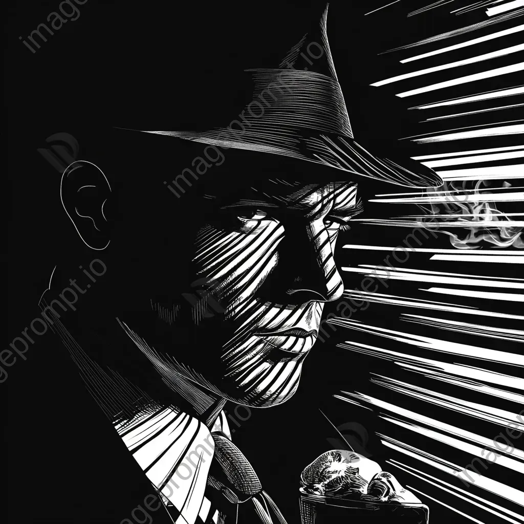 Line art drawing of a classic film noir detective in his office - Image 2