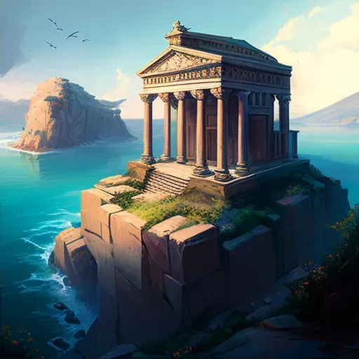 Image of a Greek temple standing on a hill overlooking the sea under a clear sky - Image 2