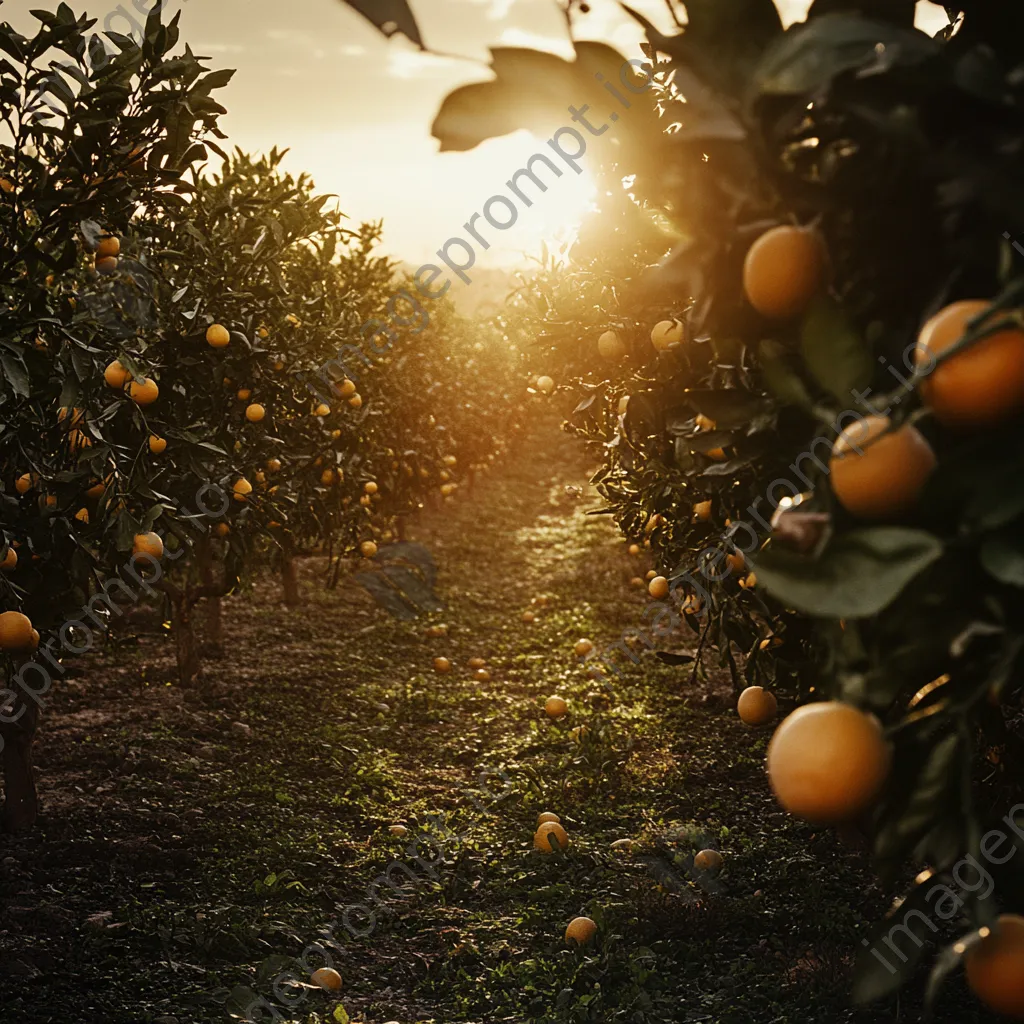 Citrus orchard glowing in the sunset light - Image 1