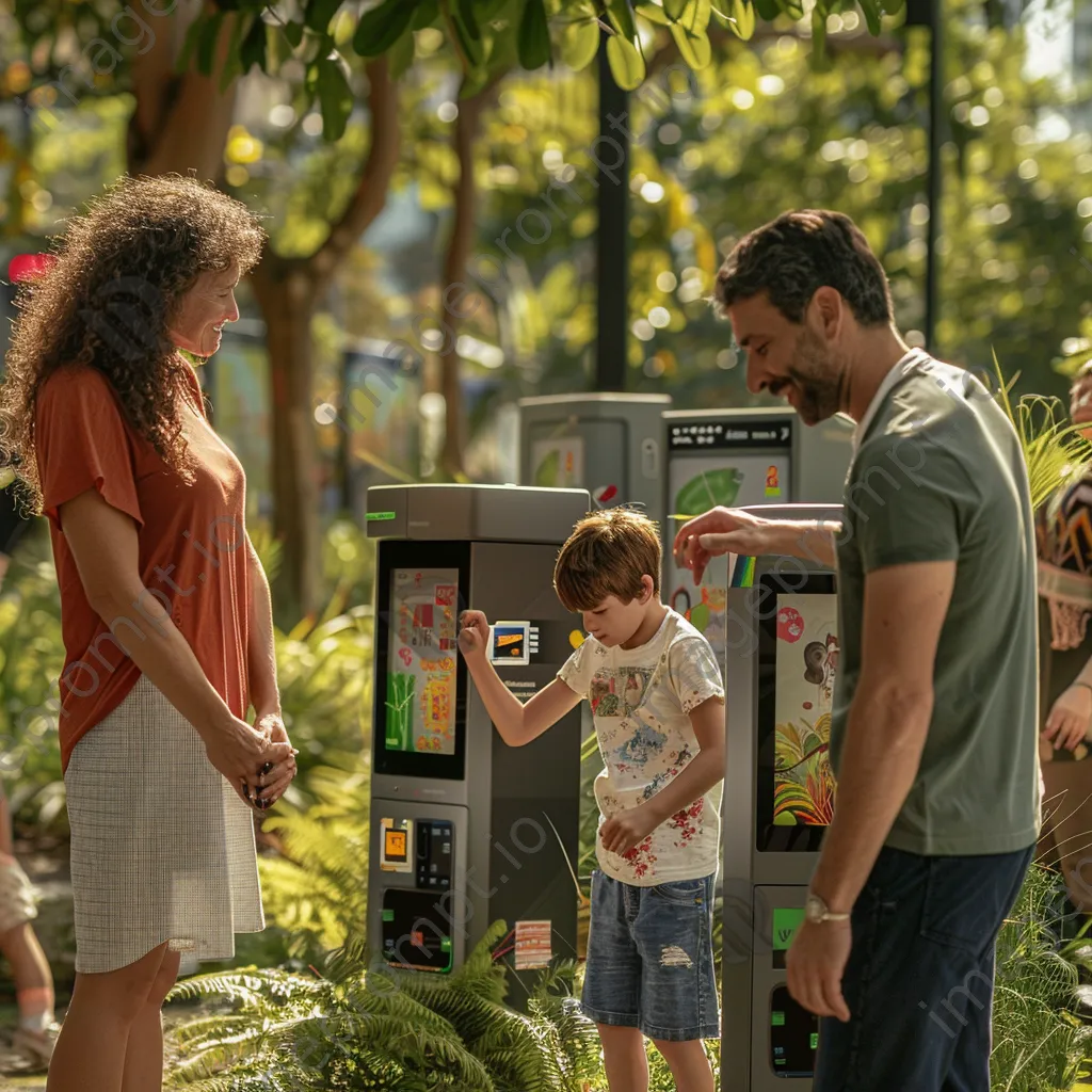 Family interacting with installations in a smart public park - Image 1