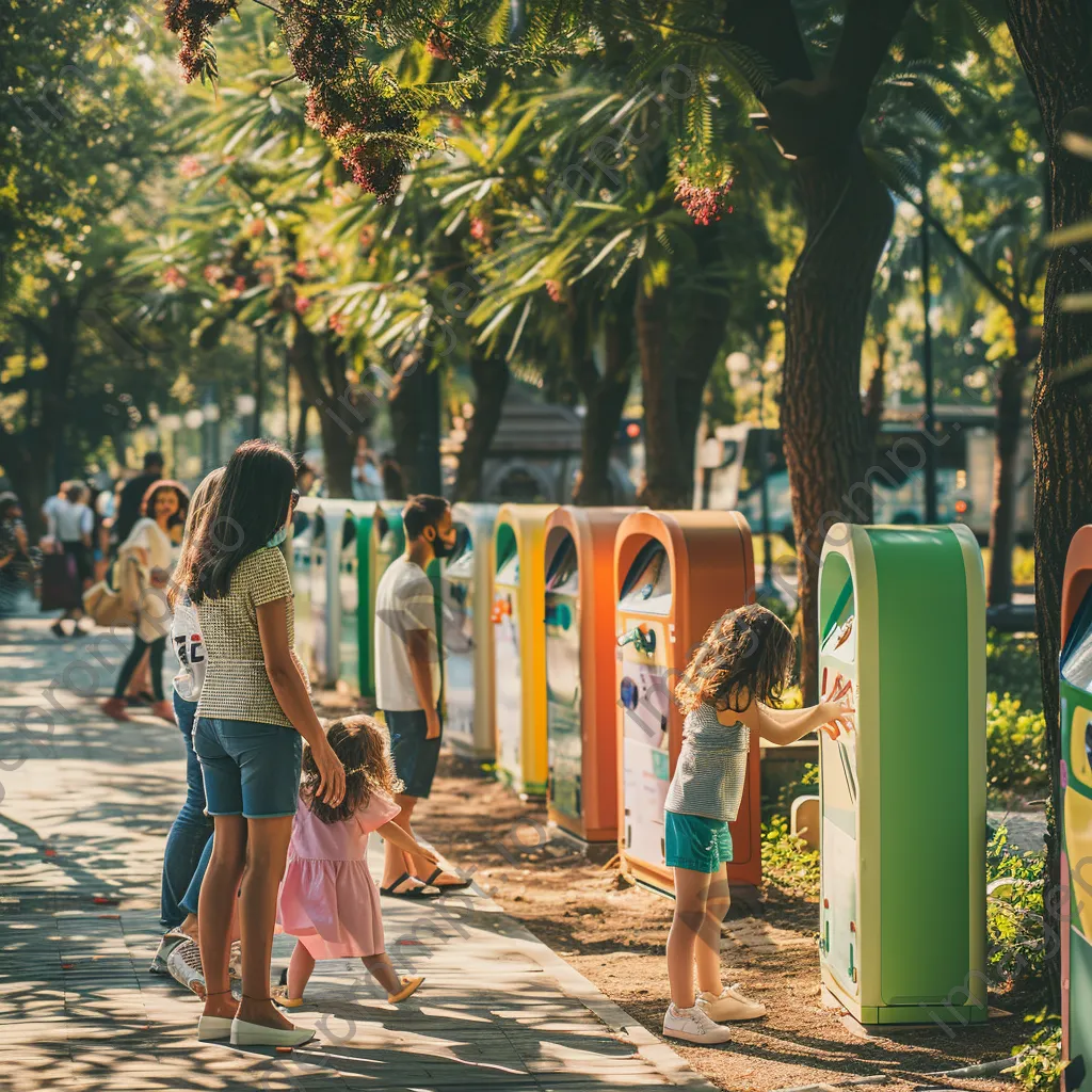 Family interacting with installations in a smart public park - Image 2