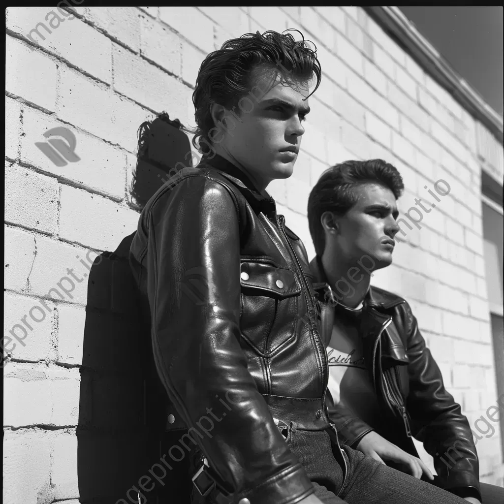 1950s greaser fashion leather jackets and rolled-up jeans - Image 1