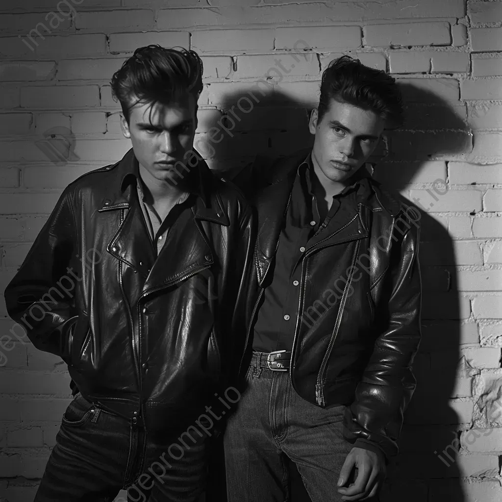 1950s greaser fashion leather jackets and rolled-up jeans - Image 2