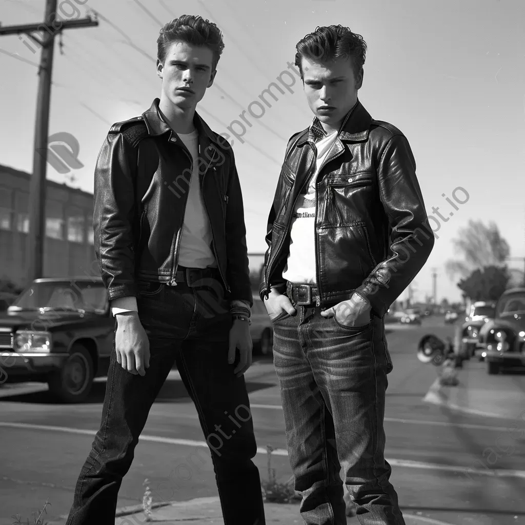 1950s greaser fashion leather jackets and rolled-up jeans - Image 3