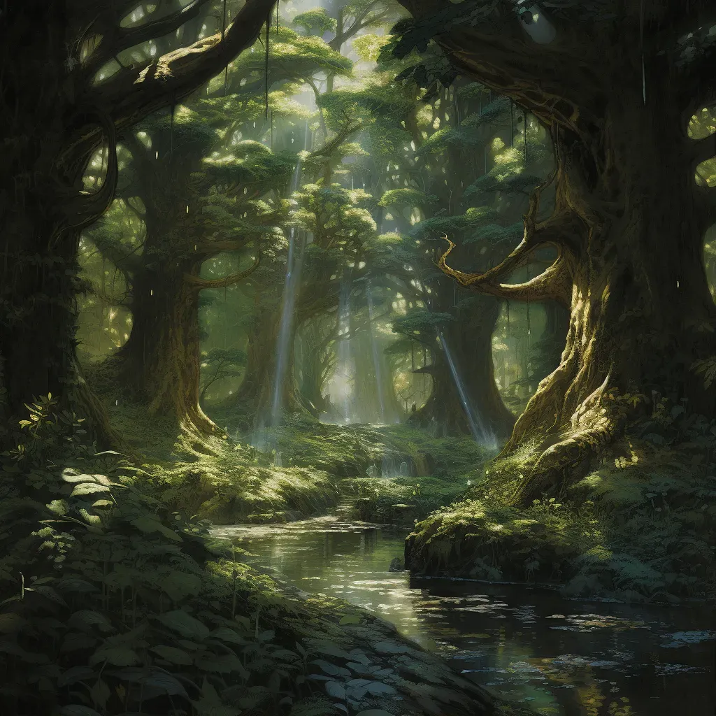 Magical scene of enchanted forest of Aelfheim with whispering trees - Image 1