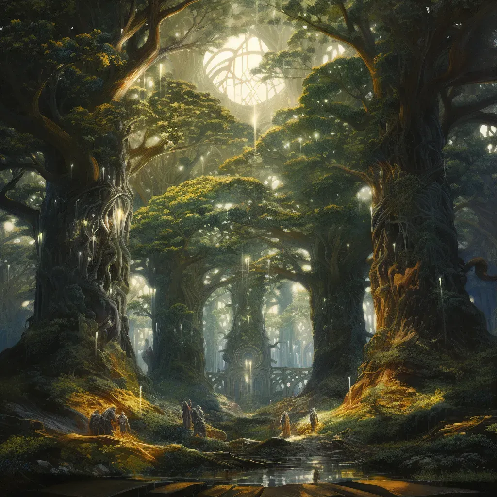 Magical scene of enchanted forest of Aelfheim with whispering trees - Image 3