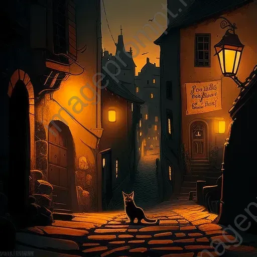 Illustration of old town street under vintage lantern glow - Image 1