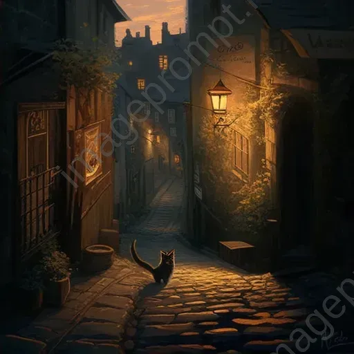 Illustration of old town street under vintage lantern glow - Image 2