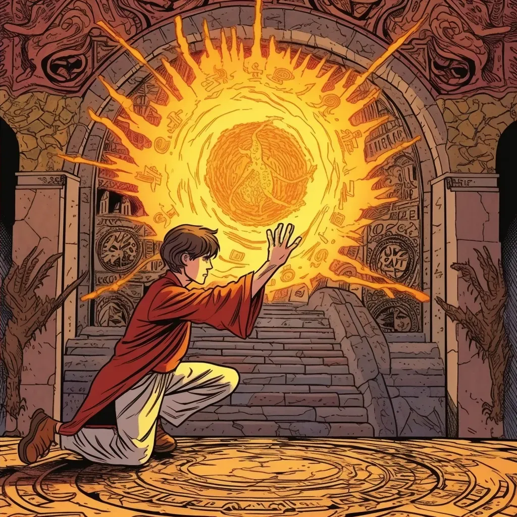 Artistic representation of young sorcerer summoning phoenix with ancient runes - Image 2