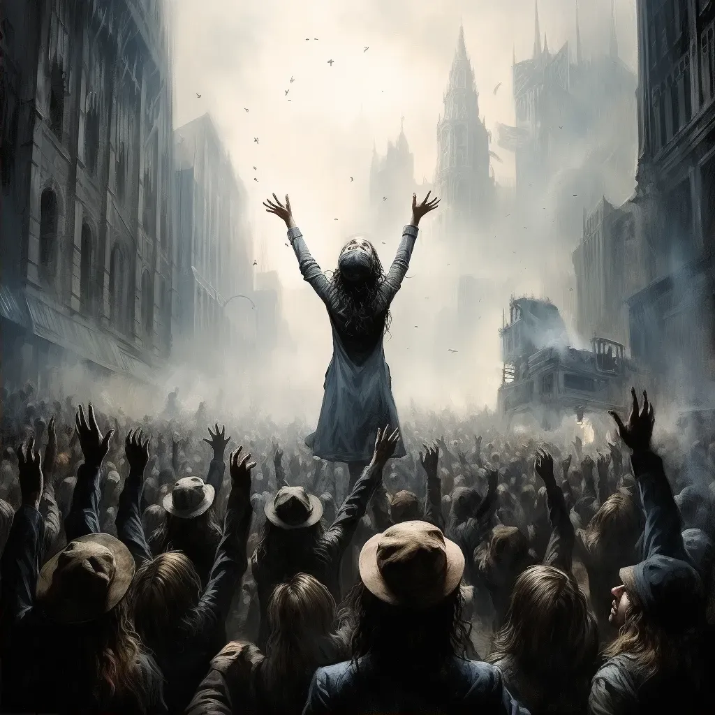 Woman throwing her hat in a crowded city street - Image 2