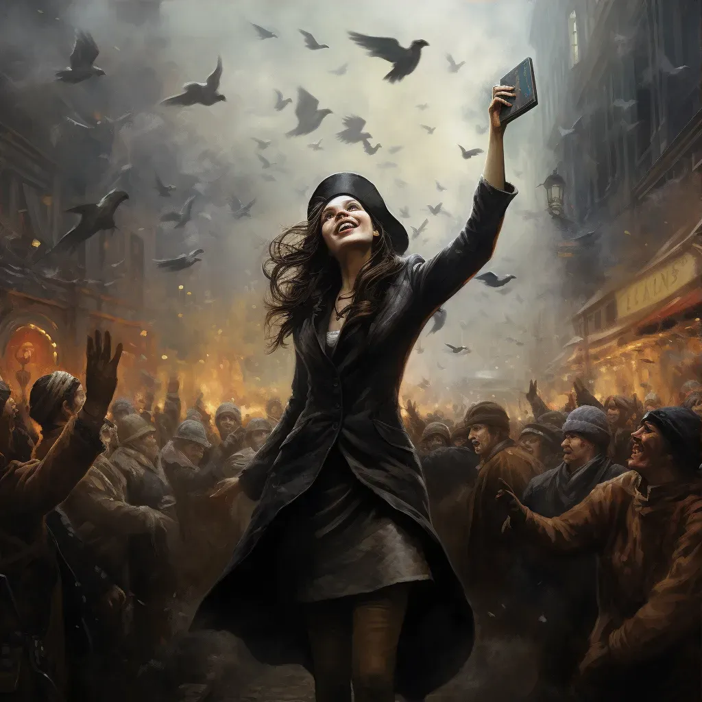 Woman throwing her hat in a crowded city street - Image 3