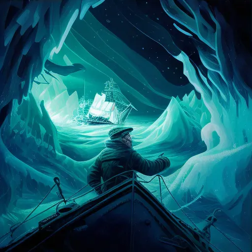 Captain sailing ship through icebergs under Northern Lights - Image 3