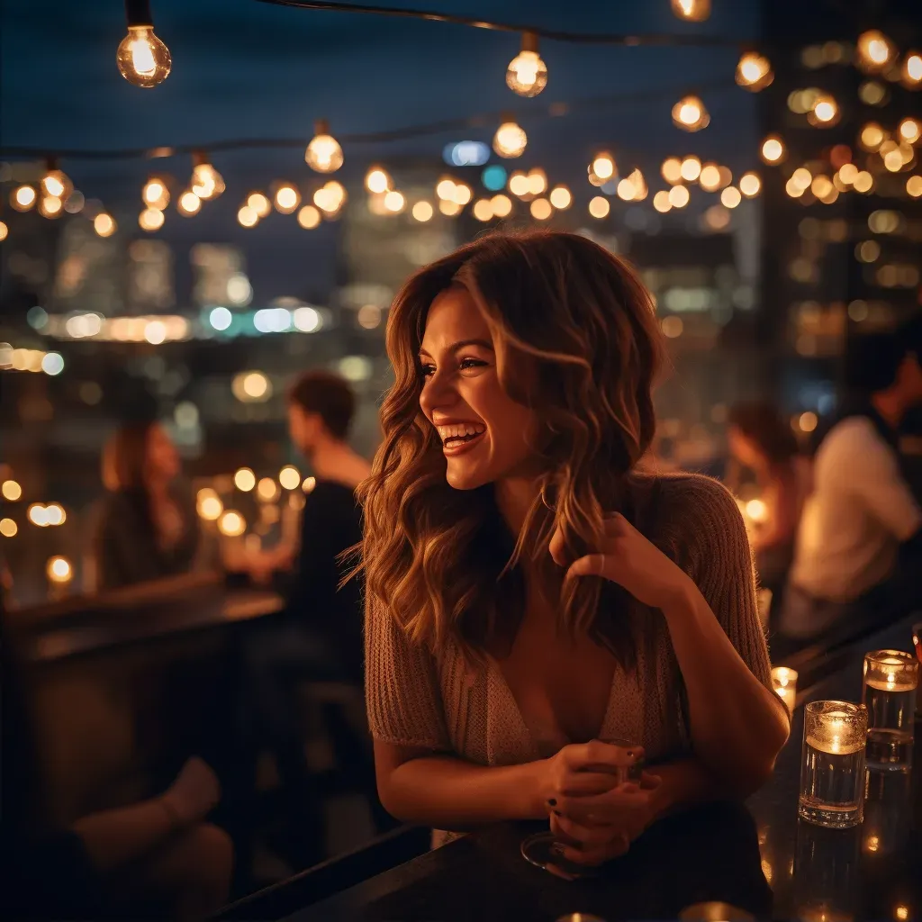 Luxurious rooftop bar with stylish decor overlooking city lights at night - Image 2