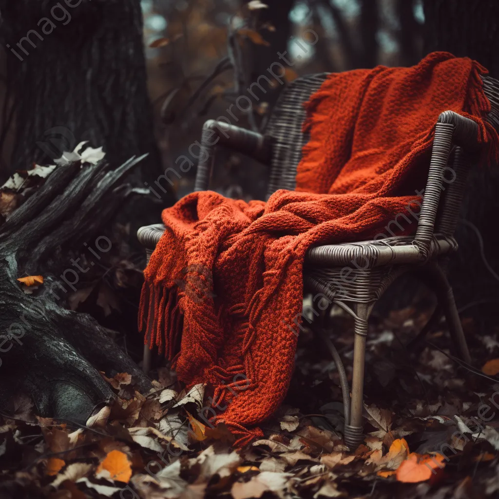 Rustic chair surrounded by colorful autumn leaves and a pumpkin - Image 3