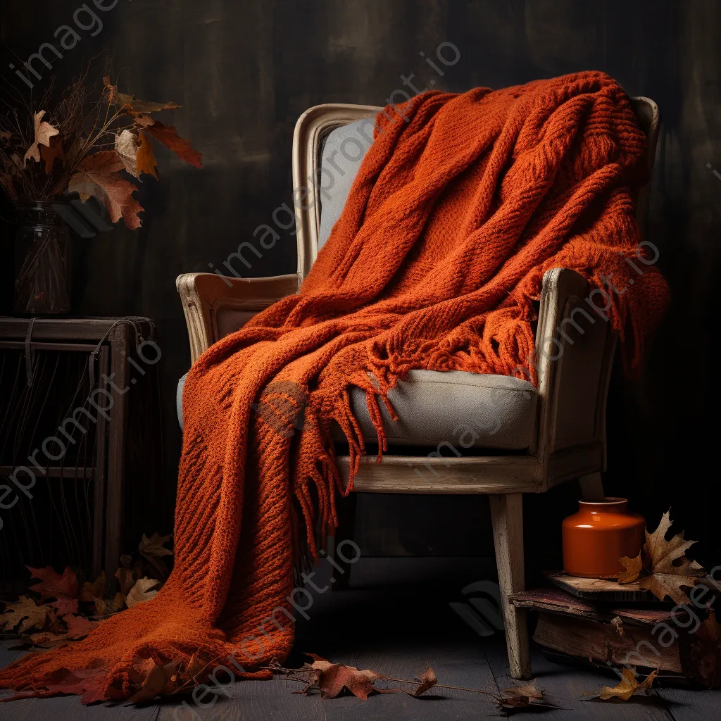 Rustic chair surrounded by colorful autumn leaves and a pumpkin - Image 4