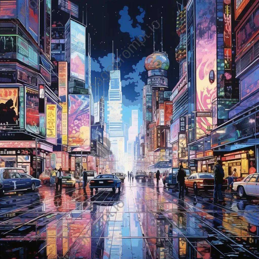 Futuristic, holographic cityscape basking in Neo-Tokyo aesthetics to illustrate the concept of Simulacra and Simulation - Image 2