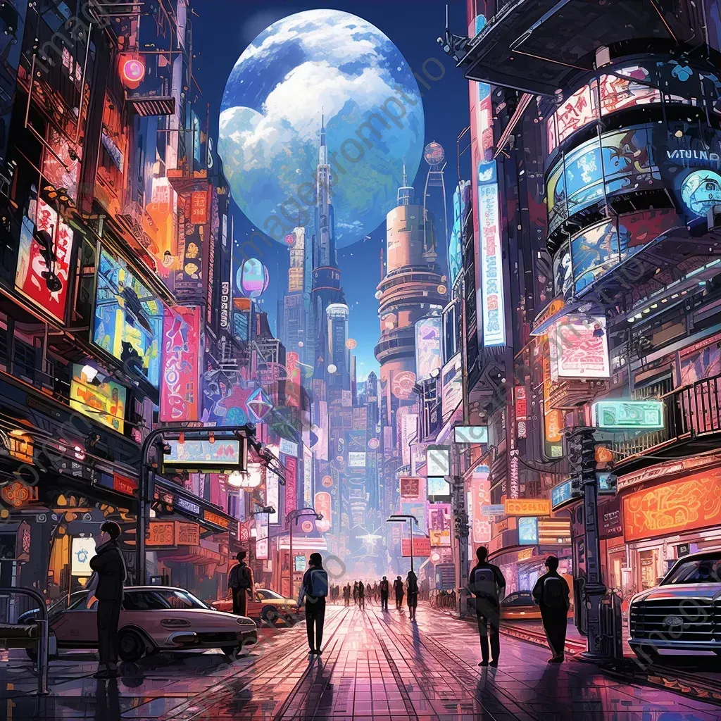 Futuristic, holographic cityscape basking in Neo-Tokyo aesthetics to illustrate the concept of Simulacra and Simulation - Image 3