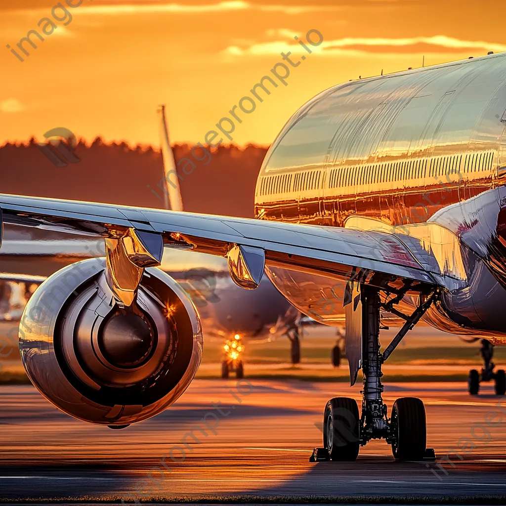 Airplanes parked on the tarmac during sunset - Image 2