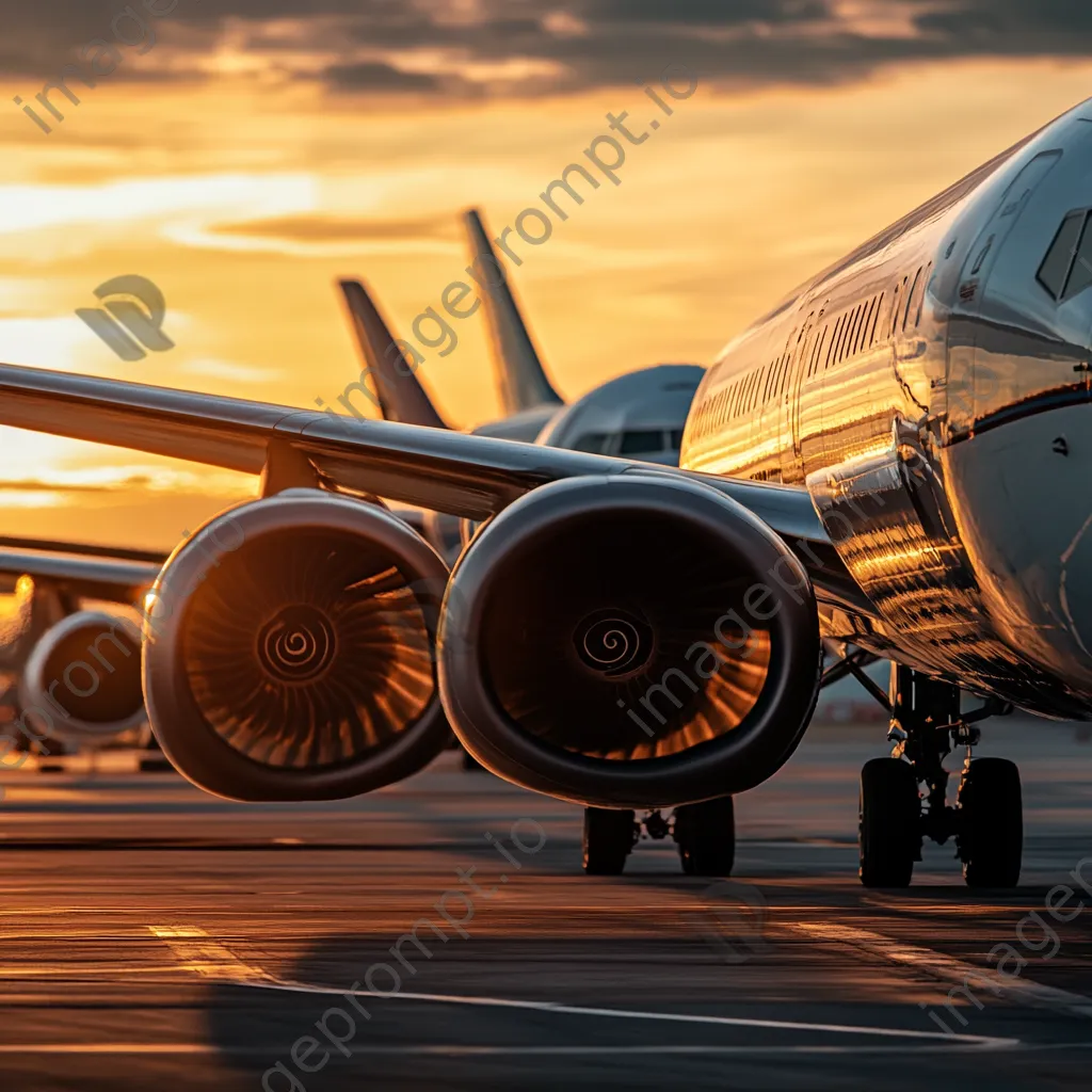 Airplanes parked on the tarmac during sunset - Image 3