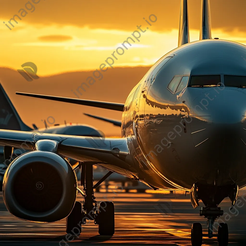 Airplanes parked on the tarmac during sunset - Image 4