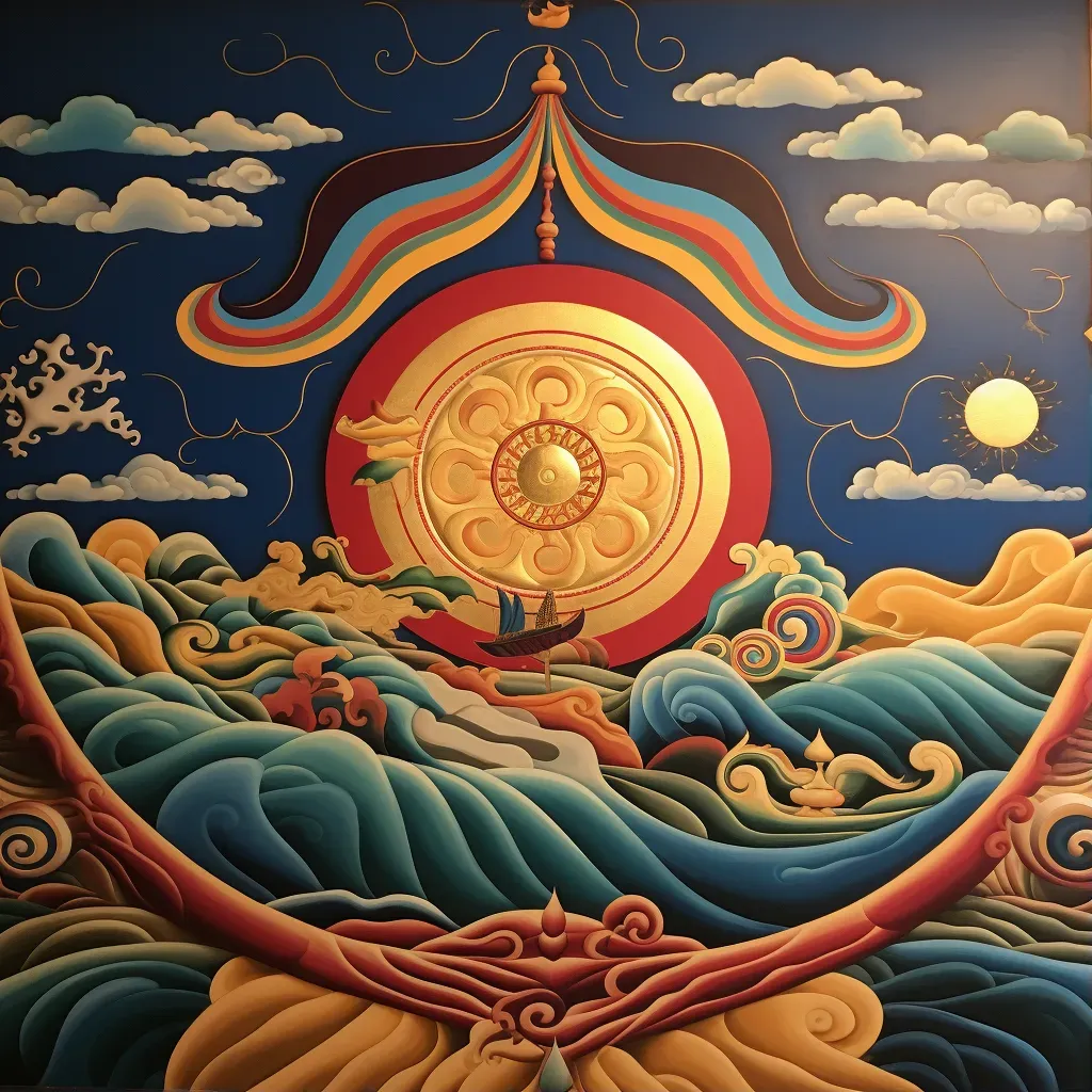 A sand mandala dispersing under the wind