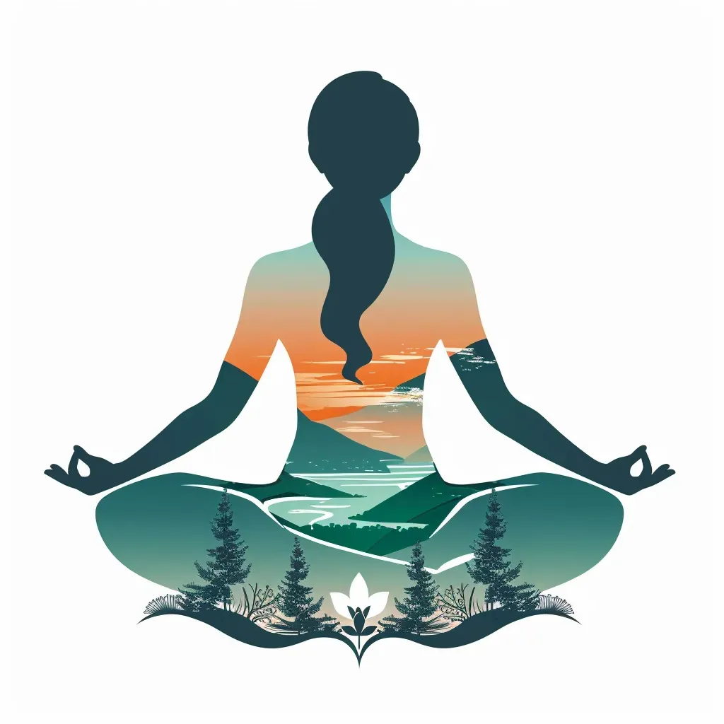 Yoga apparel brand logo with meditating silhouette in nature - Image 3