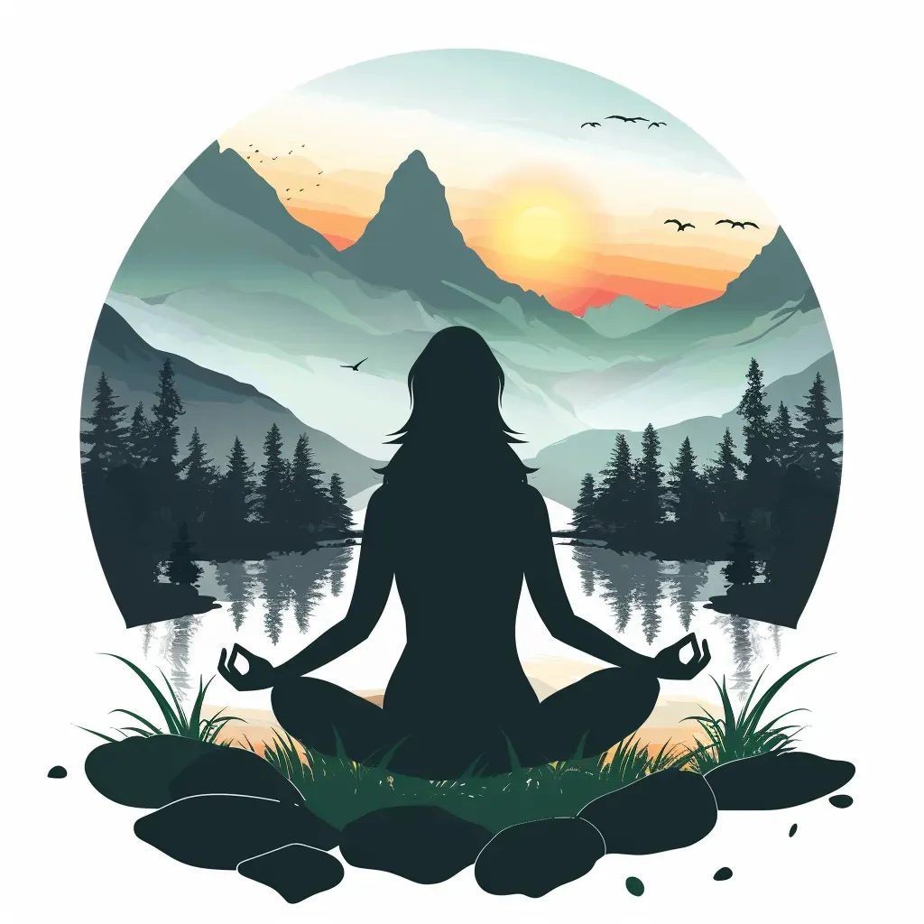 Yoga apparel brand logo with meditating silhouette in nature - Image 4