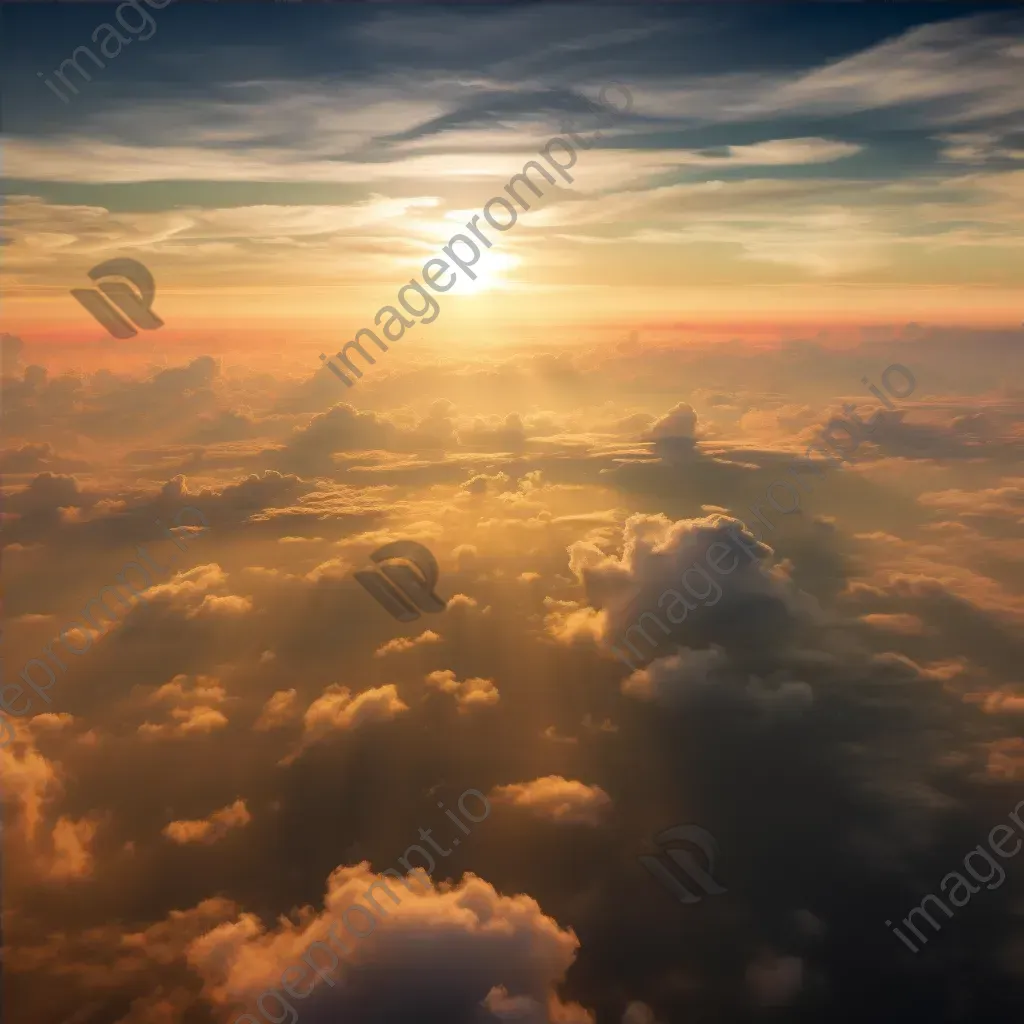 Sunset above clouds creating colorful sky seen from airplane window - Image 4