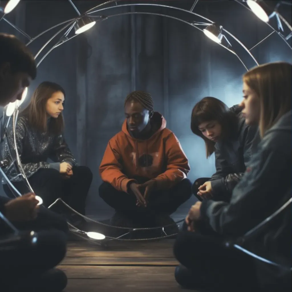 Image of a group of young people sitting in a circle, each absorbed in their own virtual reality - Image 3