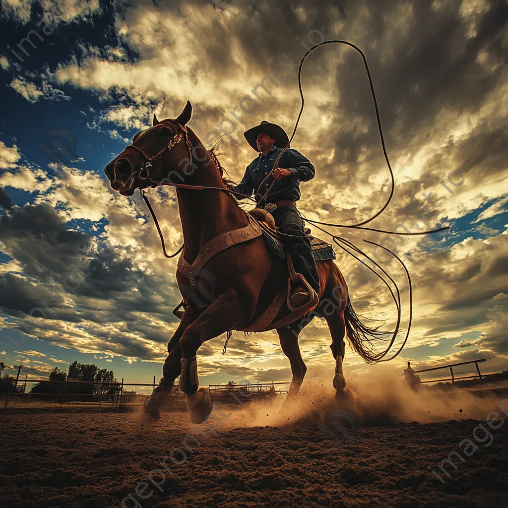 Trainers practicing lasso techniques in an outdoor round pen. - Image 4