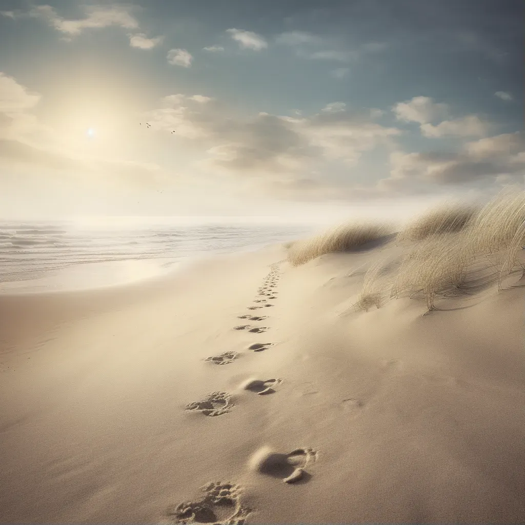 Serene beach with fading footprints in the sand - Image 1