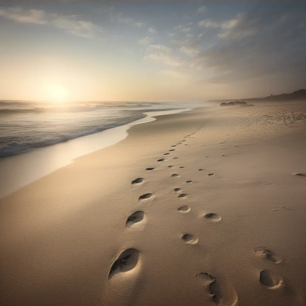 Serene beach with fading footprints in the sand - Image 3