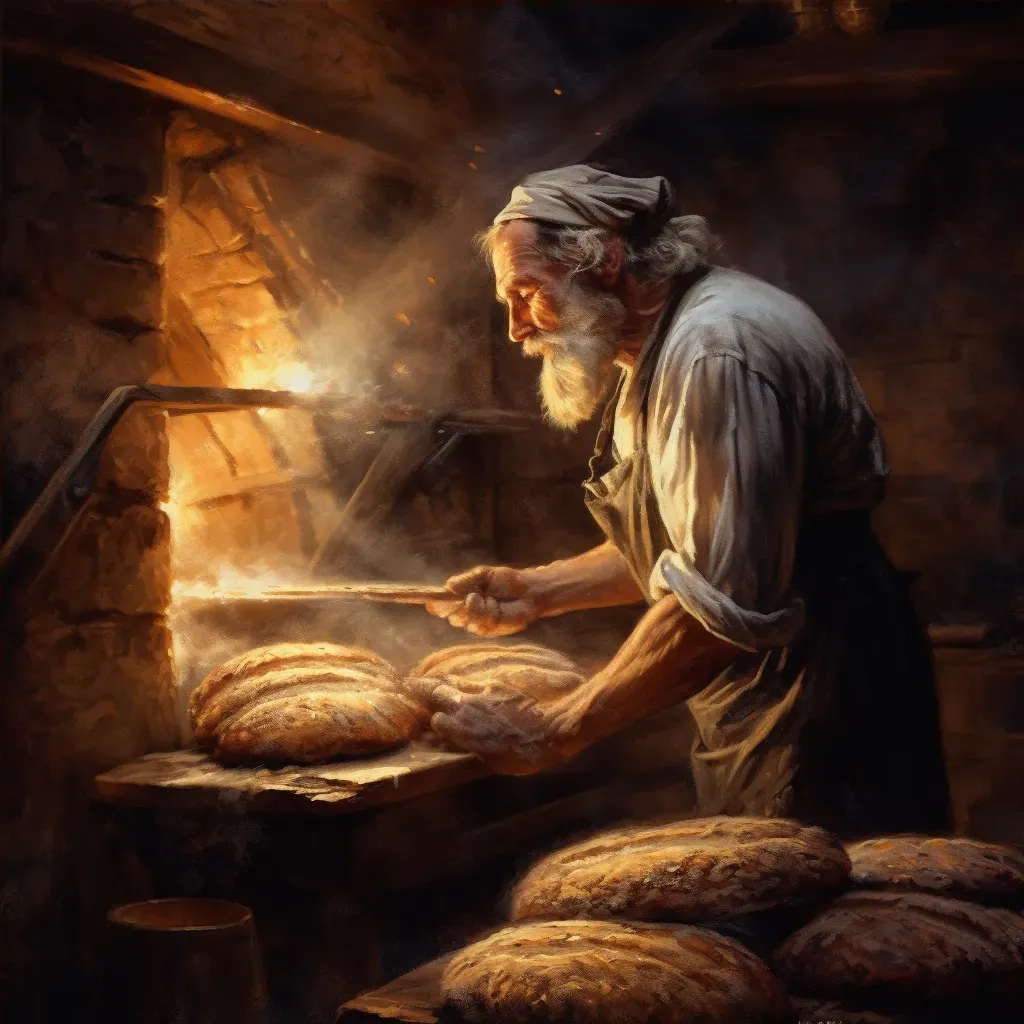 Baker pulling freshly baked bread from a stone oven - Image 4