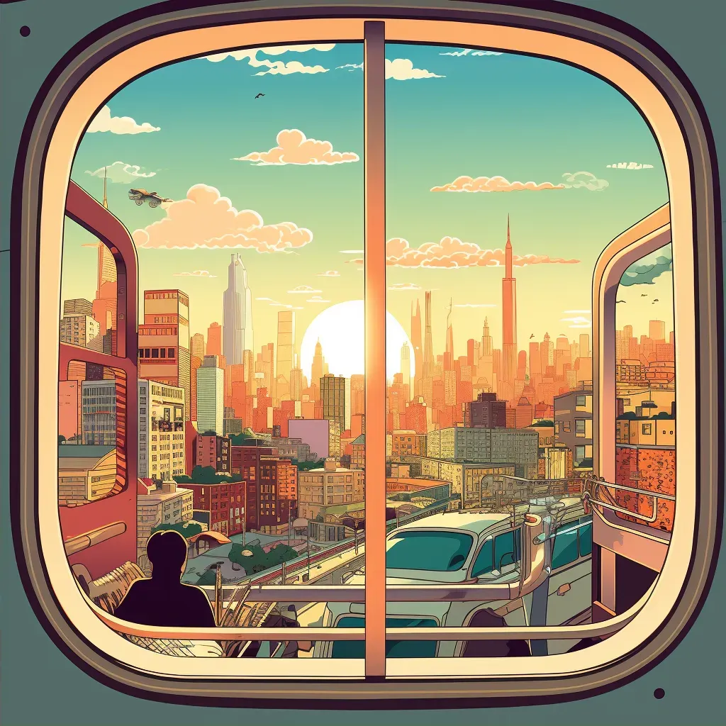 Futuristic Cityscape from Vintage-Style Train Window