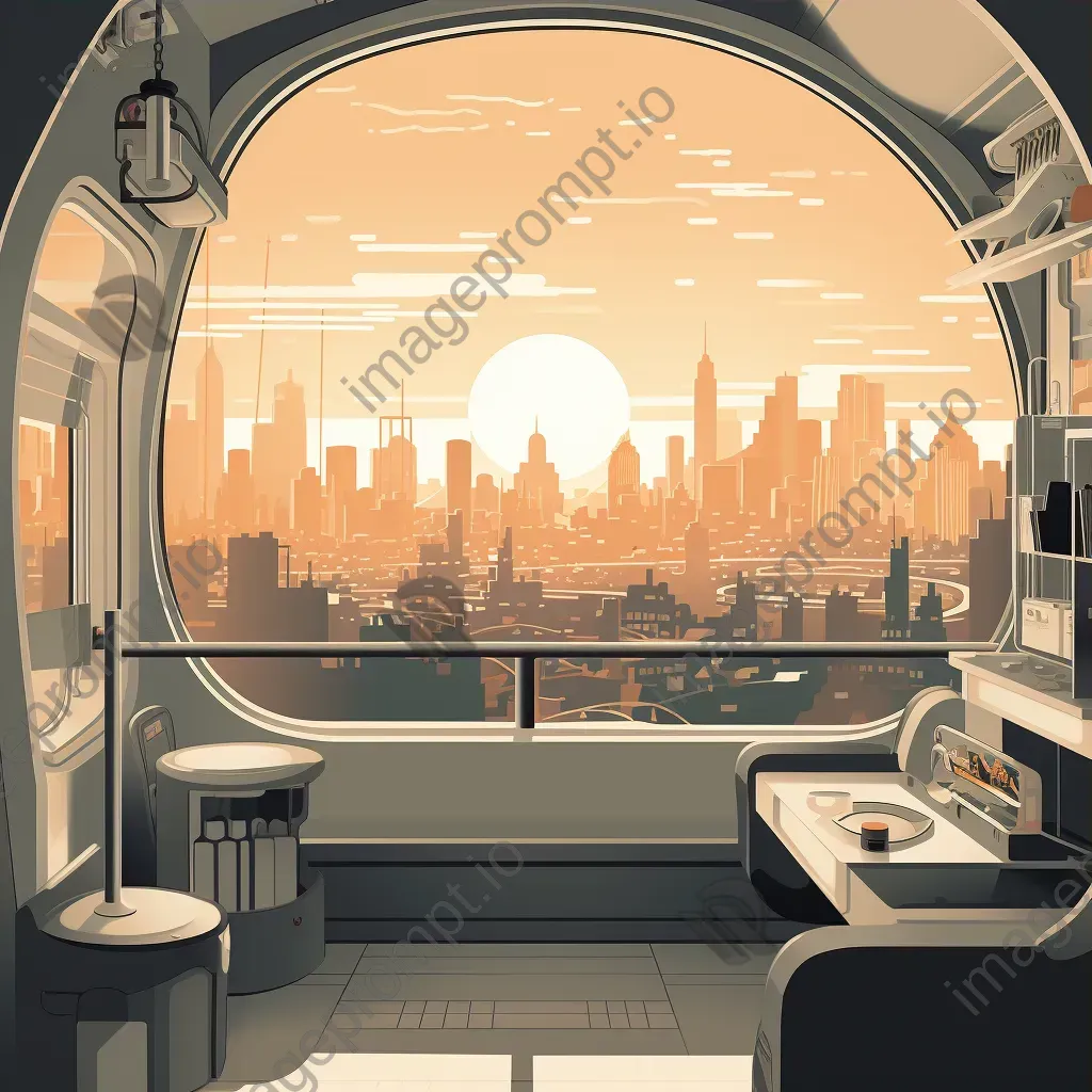 Futuristic cityscape viewed from the window of a vintage-style train - Image 3