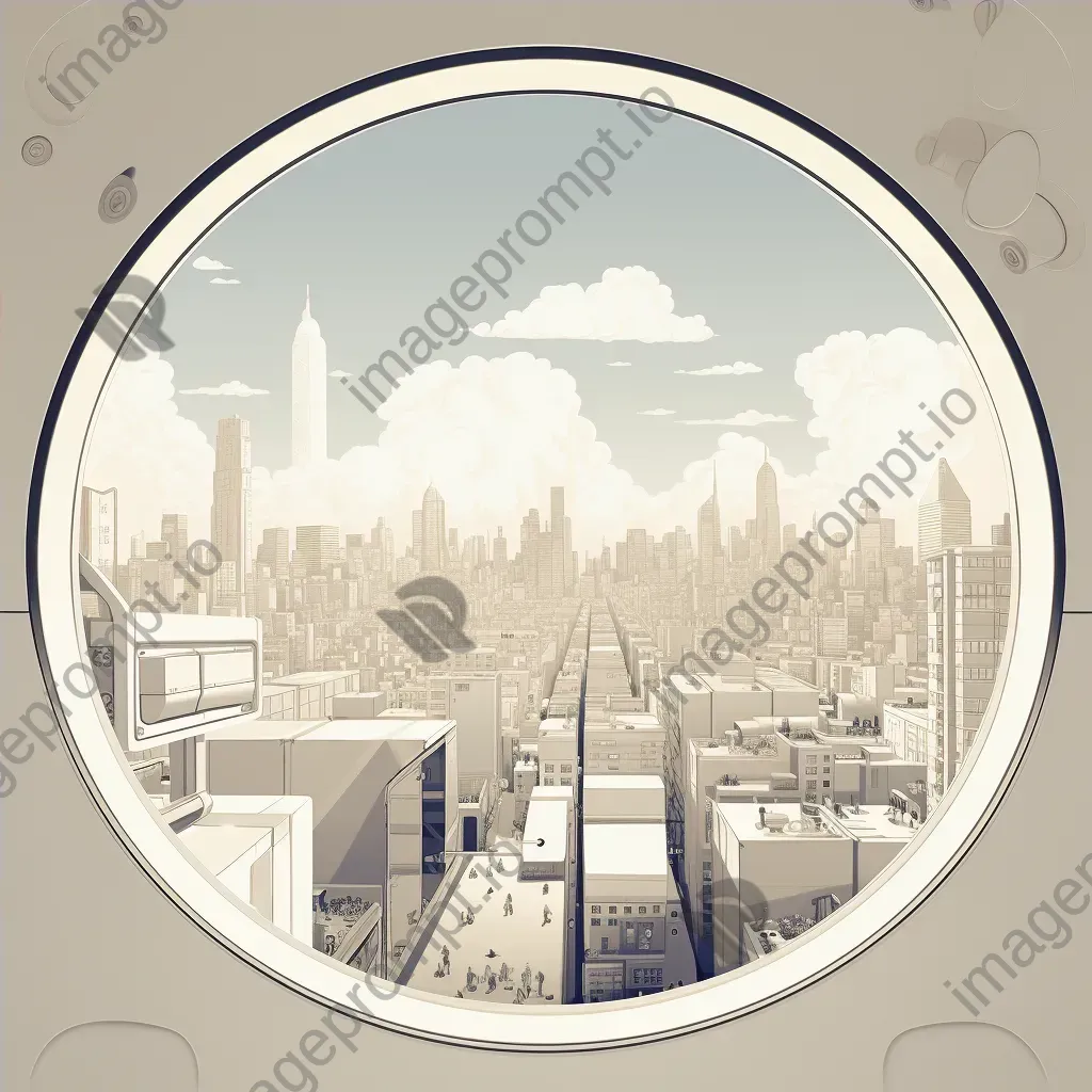 Futuristic cityscape viewed from the window of a vintage-style train - Image 4