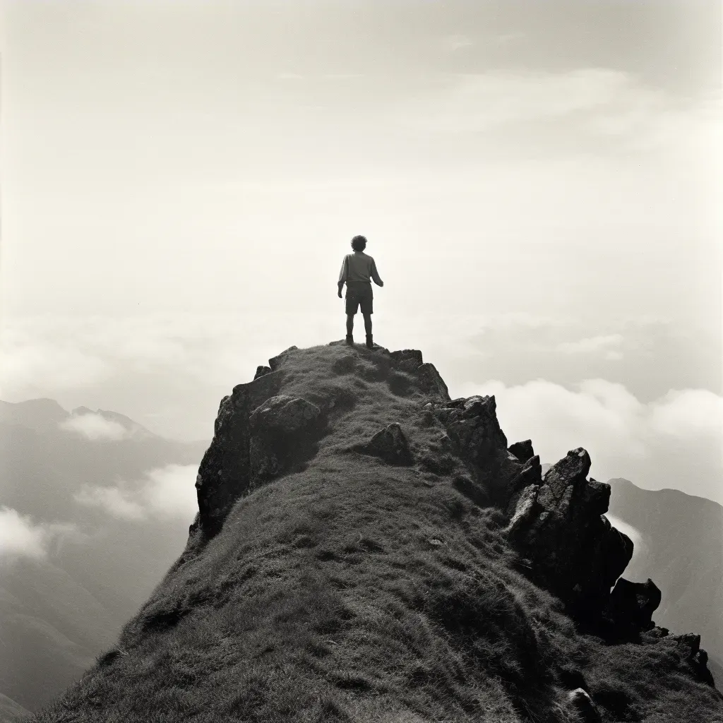 Person at mountaintop gazing at horizon after climb - Image 4