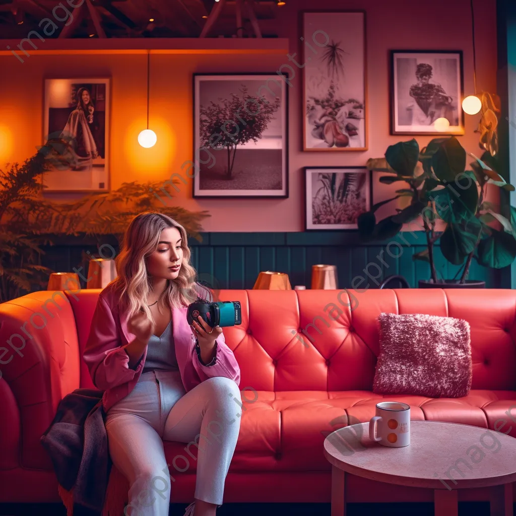 Influencer with DSLR camera in a trendy café - Image 3