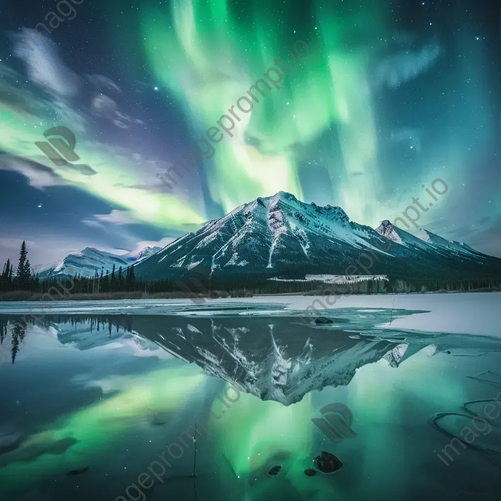 Aurora borealis over snowy mountain peak - Image 1