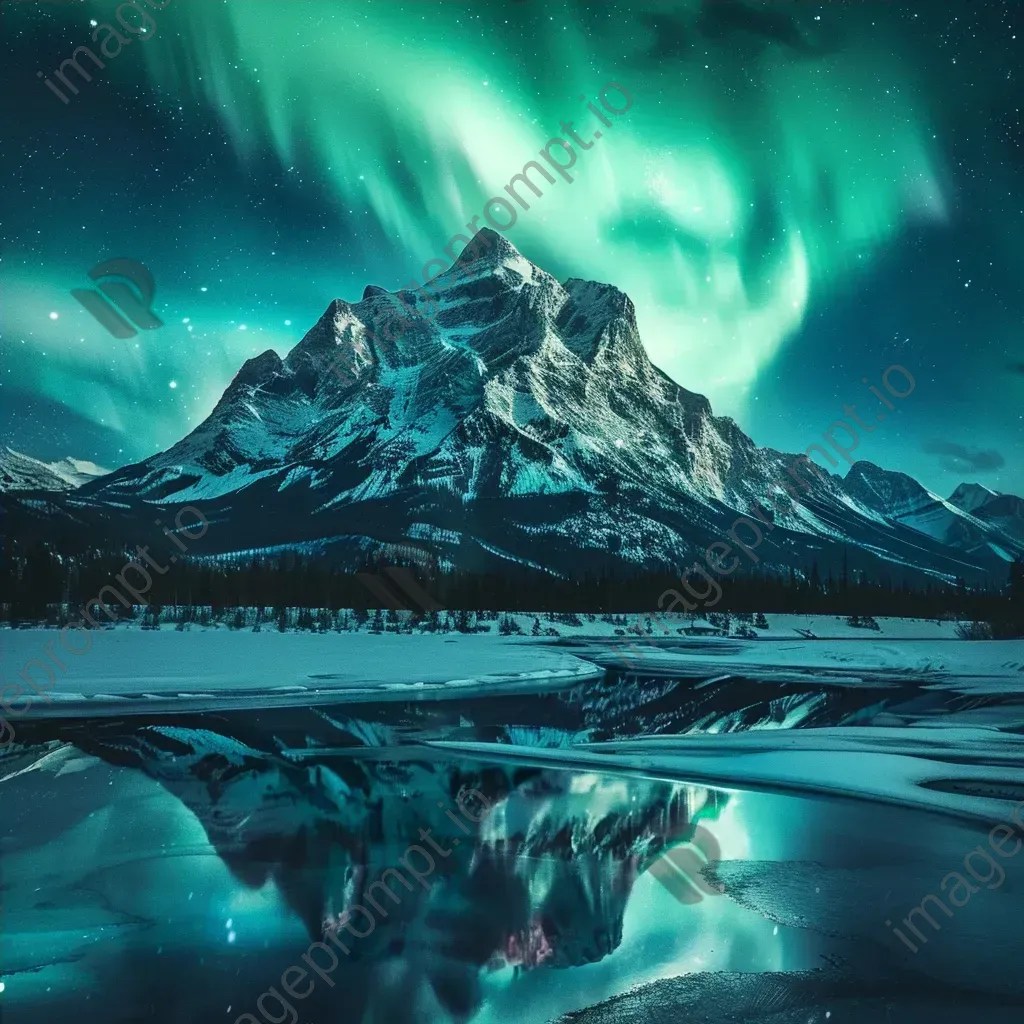 Aurora borealis over snowy mountain peak - Image 4