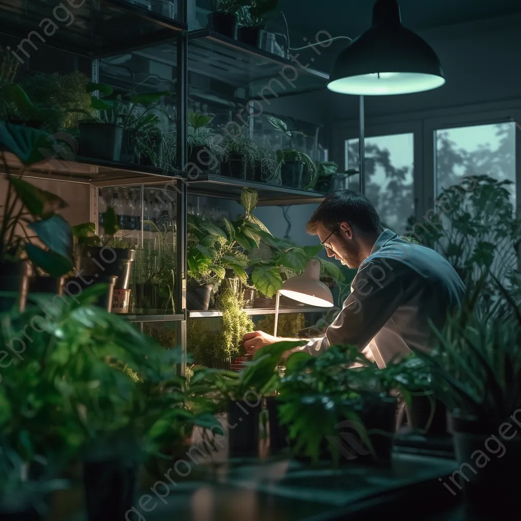 Researcher examining plant samples in a bioengineering lab. - Image 2