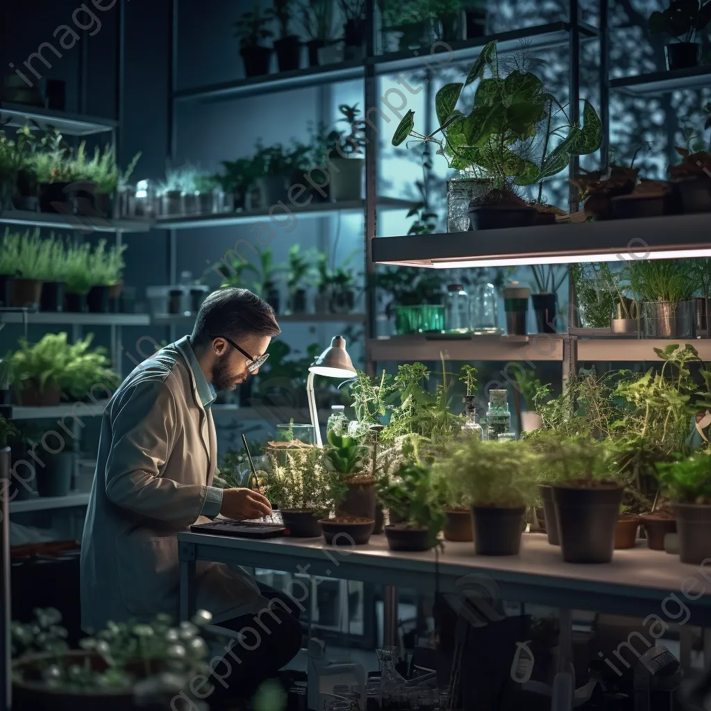 Researcher examining plant samples in a bioengineering lab. - Image 3