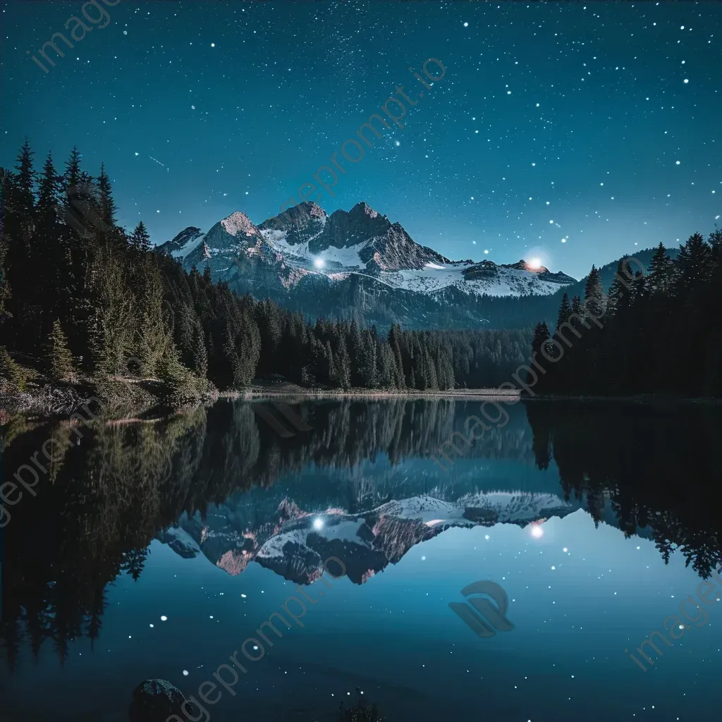 Moonlit mountain lake with reflection of stars - Image 4