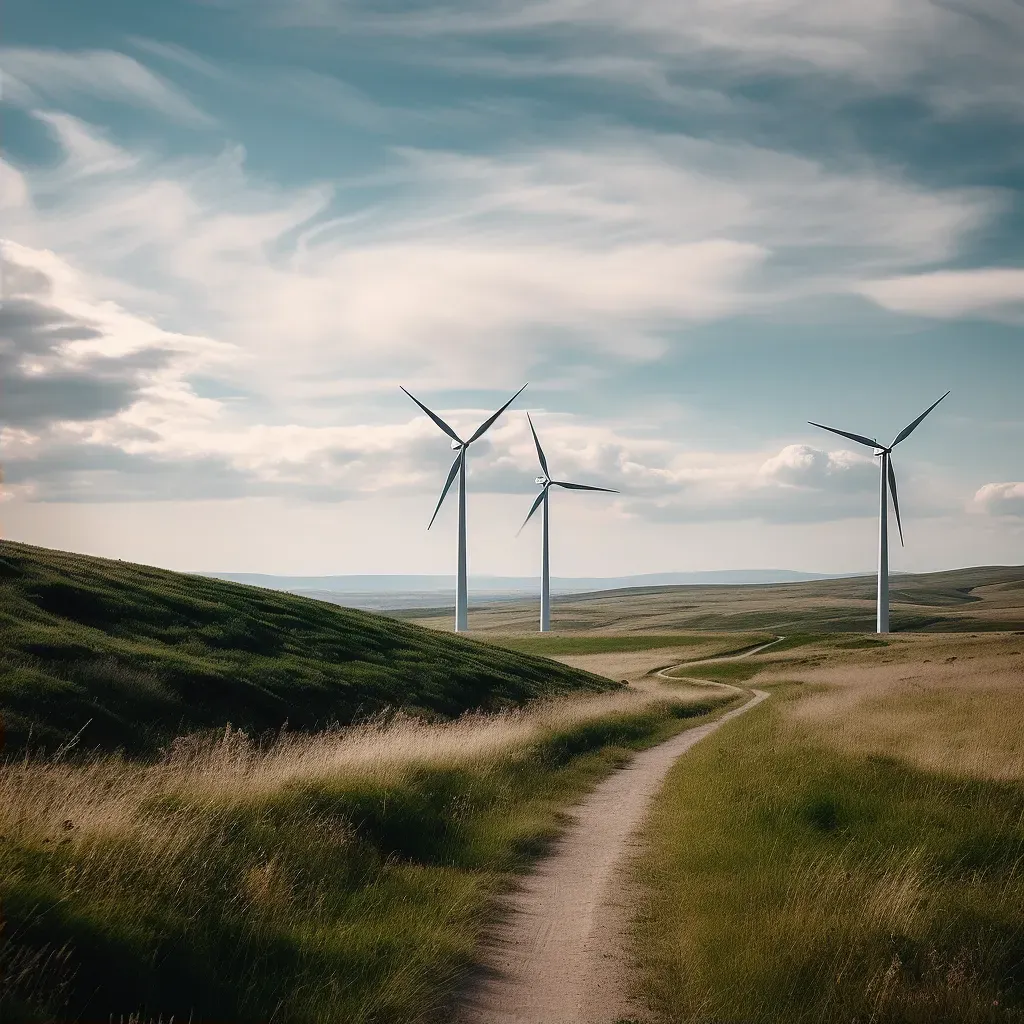 Wind turbines in serene landscape representing clean energy concept - Image 2