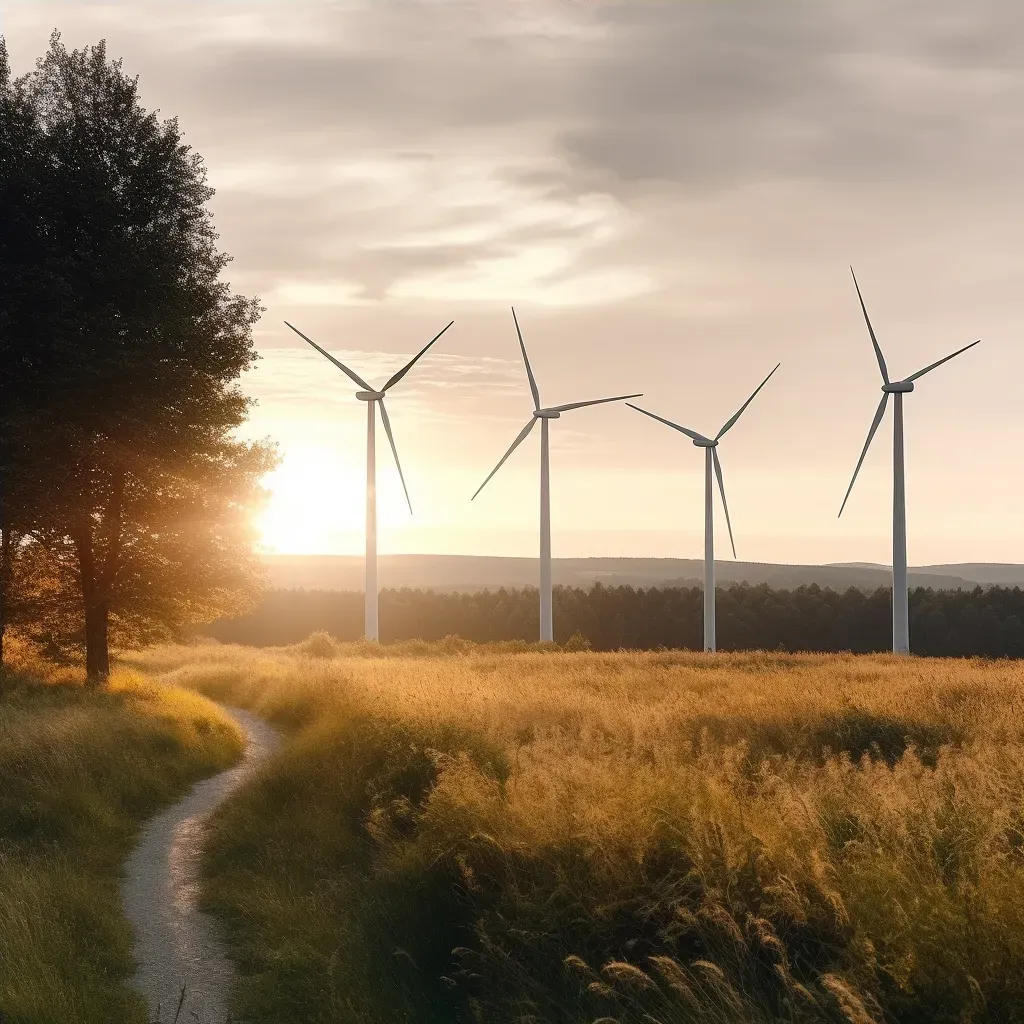 Wind turbines in serene landscape representing clean energy concept - Image 4